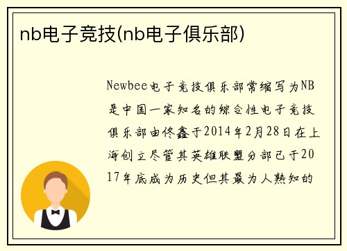 nb电子竞技(nb电子俱乐部)
