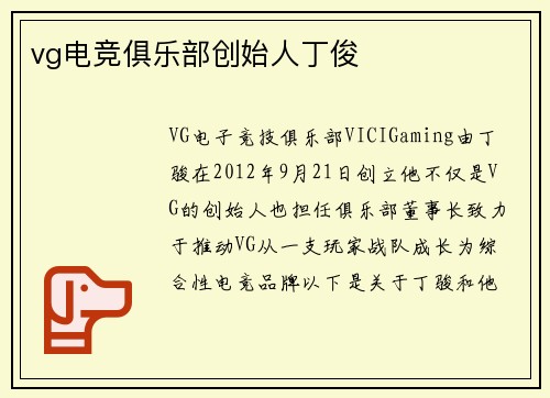vg电竞俱乐部创始人丁俊